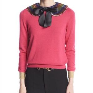 NWT Gucci fuchsia cashmere silk blend sweater with detachable sequin collar